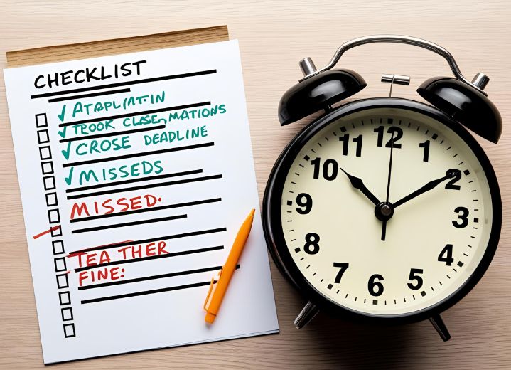 Grant submission checklist with missed requirements and approaching deadline