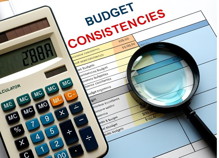 Grant budget spreadsheet with calculation errors and inconsistencies highlighted